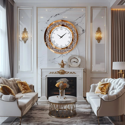 24inch Crystal Sparkle Twinkle Bling Crush Diamond Large Mirrored Wall Clock