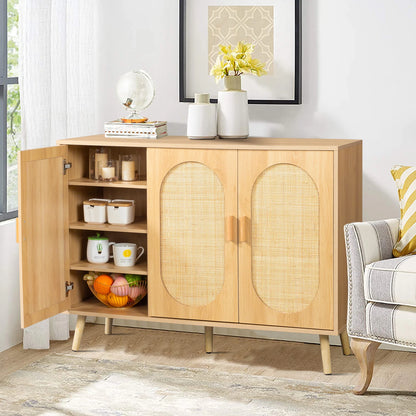 Modern Rattan Shoe Storage Cabinet with 3 Doors and Adjustable Shelves