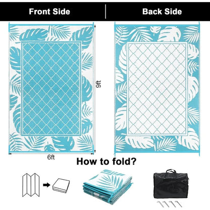 6'x9' Waterproof Reversible Plastic Straw Portable Outdoor Rug for Patio , Area Rug, or Camping