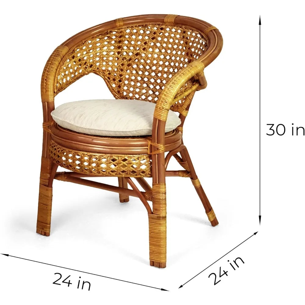 Set of 2 Pelangi Handmade Rattan Dining Wicker Chairs Colonial Color w/Cream Cushion