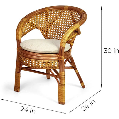 Set of 2 Pelangi Handmade Rattan Dining Wicker Chairs Colonial Color w/Cream Cushion