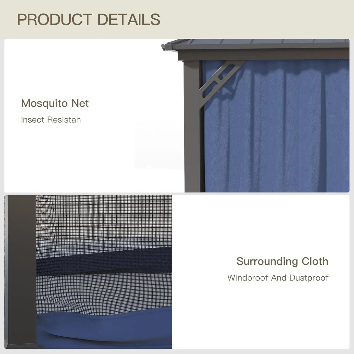 12'x16' Hardtop Galvanized Steel Metal Double Roof Gazebo with Curtains and Netting for Patios, Gardens, Navy and Blue