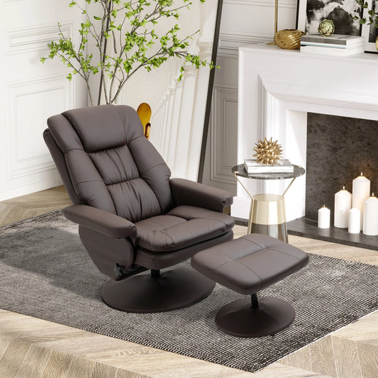 Modern PU Leather Recliner Chair with Footrest and Ottoman for the Living Room, Brown