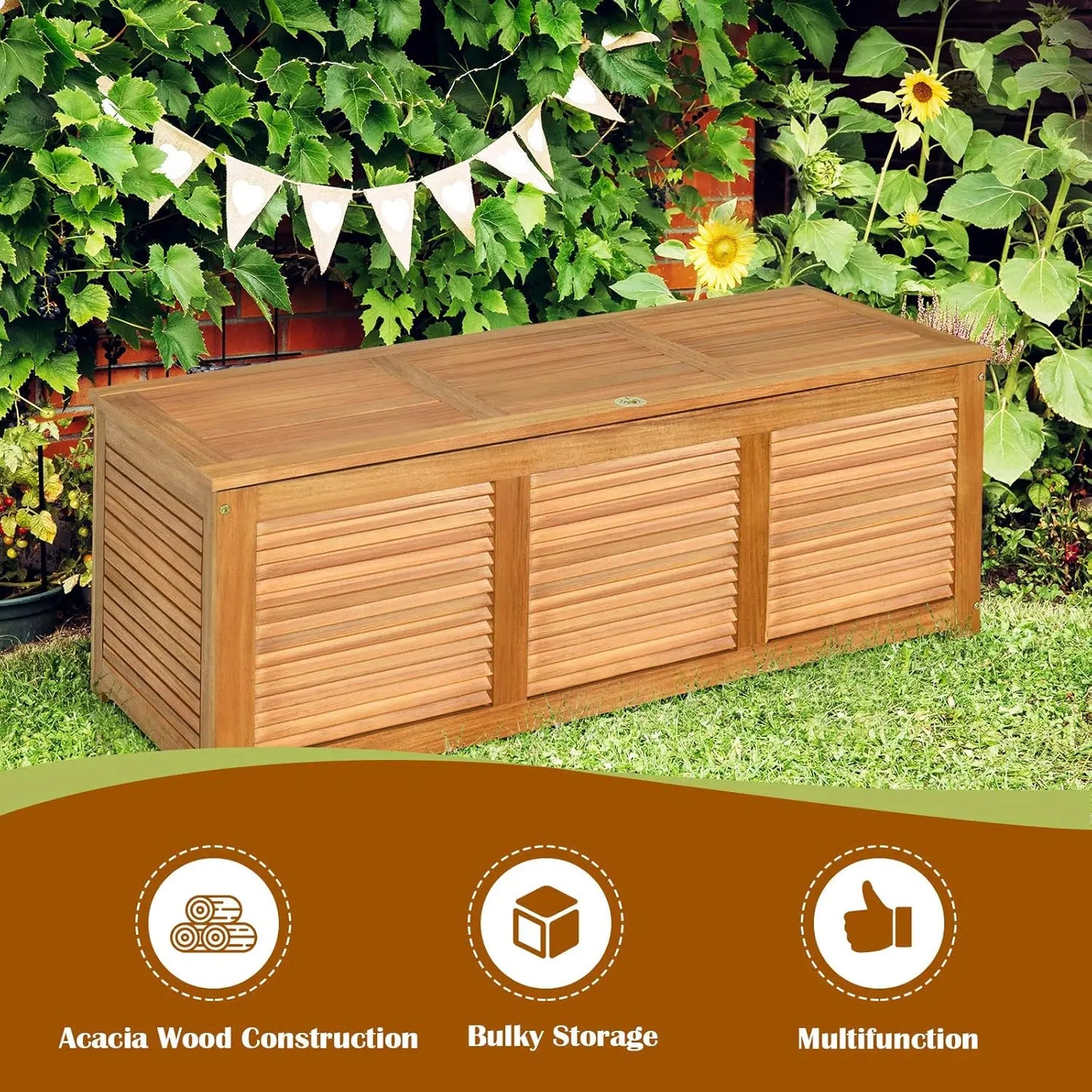 46 Gallon Acacia Wood Backyard Garden Deck Box for Patio Furniture Cushions