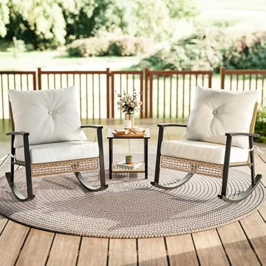3 Piece Outdoor Rocking Chairs Set of 2 with Coffee Table,, Patio Bistro Set