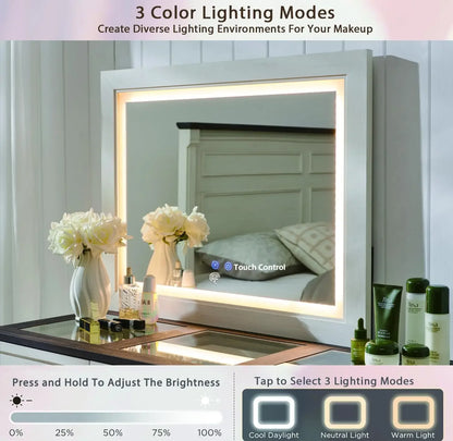 Farmhouse 69" W Big Vanity Desk with Glass Top, Makeup Table, 9 Large Storage Drawers and Color Available Light ,White