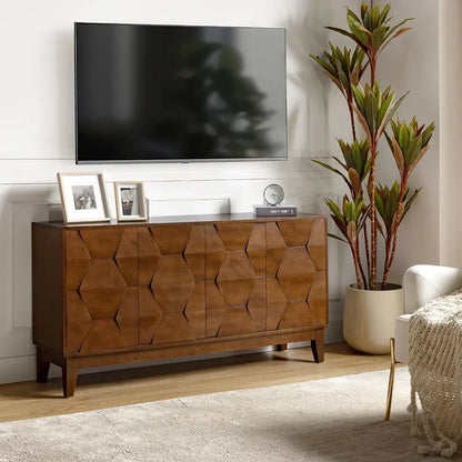 60" Kitchen Storage Credenza Sideboard Buffet Cabinet with Solid Wood Legs, 4 Doors and 2 Shelves, Cabinet for Dishes