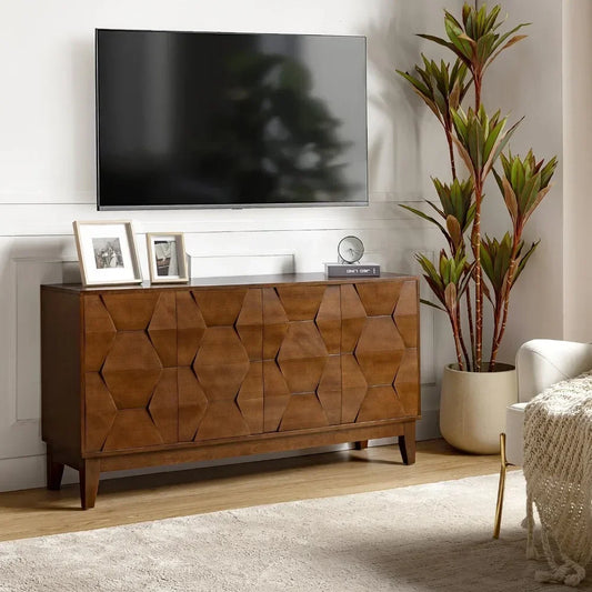 60" Kitchen Storage Credenza Sideboard Buffet Cabinet with Solid Wood Legs, 4 Doors and 2 Shelves, Cabinet for Dishes