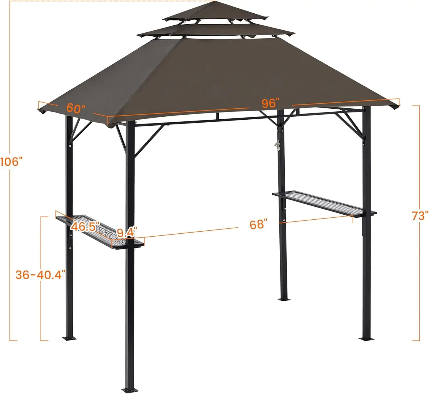 8x5' 3-Tier Grill Gazebo for Cookouts with Height-Adjustable Shelves & 10 S-Shaped Hooks & Built-in Bottle Opener, Brown