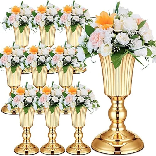 10 Pcs Elegant Decorative Gold Metal Trumpet Wedding or Birthday Party Centerpiece Vases for Table