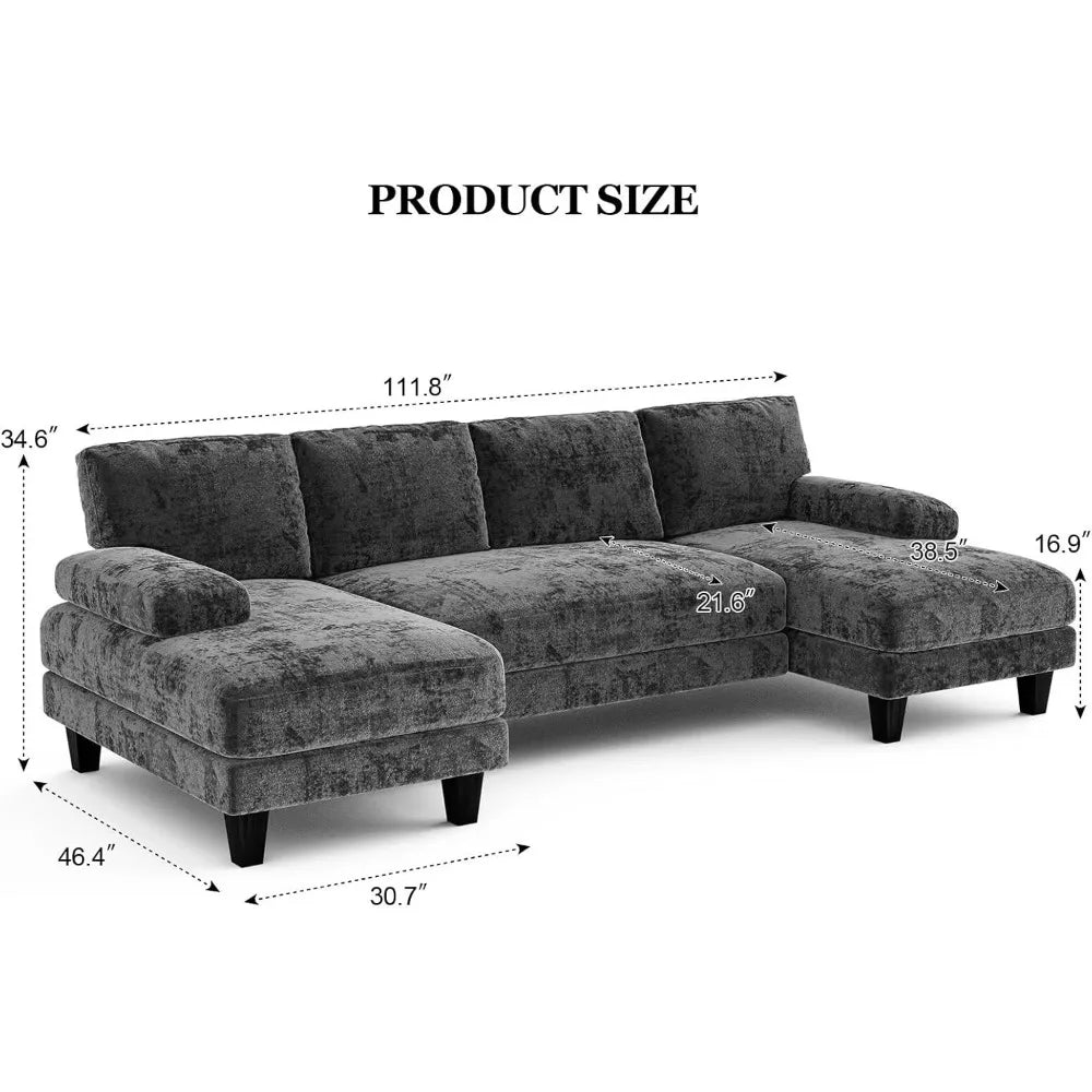 111 inch Modular U Shaped Sectional Sofa with Double Chaise and Large Lounge Couch for Living Room or Apartment