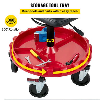300 Lbs.  21 to 26" Adjustable Heights Rolling Garage Stool with Swivel Casters and Tool Tray
