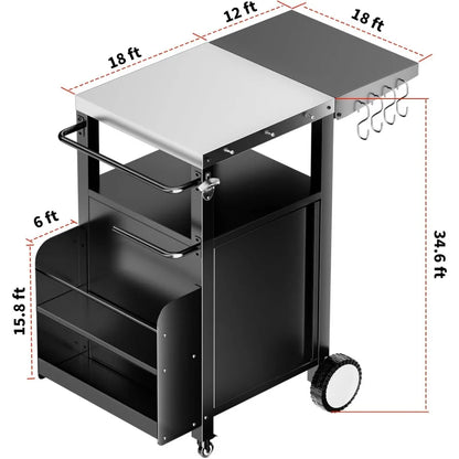 Outdoor Grill Cart with Storage, Movable Modular BBQ Cart, Waterproof Patio Kitchen Island with Hooks and Spice Rack