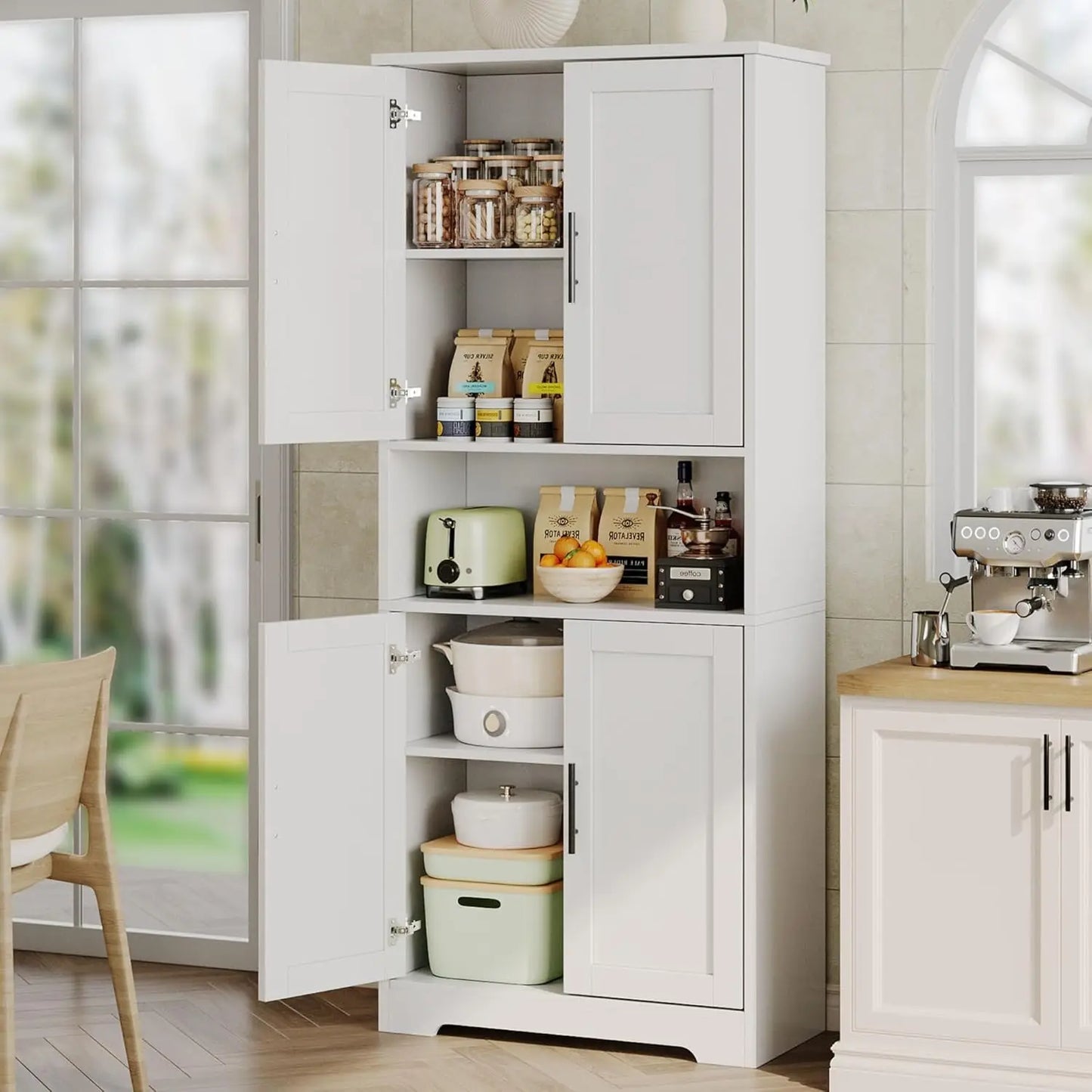 Modern 70" Tall Freestanding Kitchen Pantry Cabinet with 2 Doors and 3 Adjustable Shelves