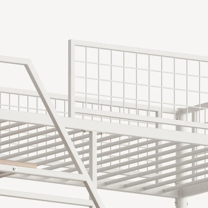 Heavy Duty Metal Loft Bed Full Sze Frame with Staircase, Built-in Charging Station and LED Lighting for Bedroom