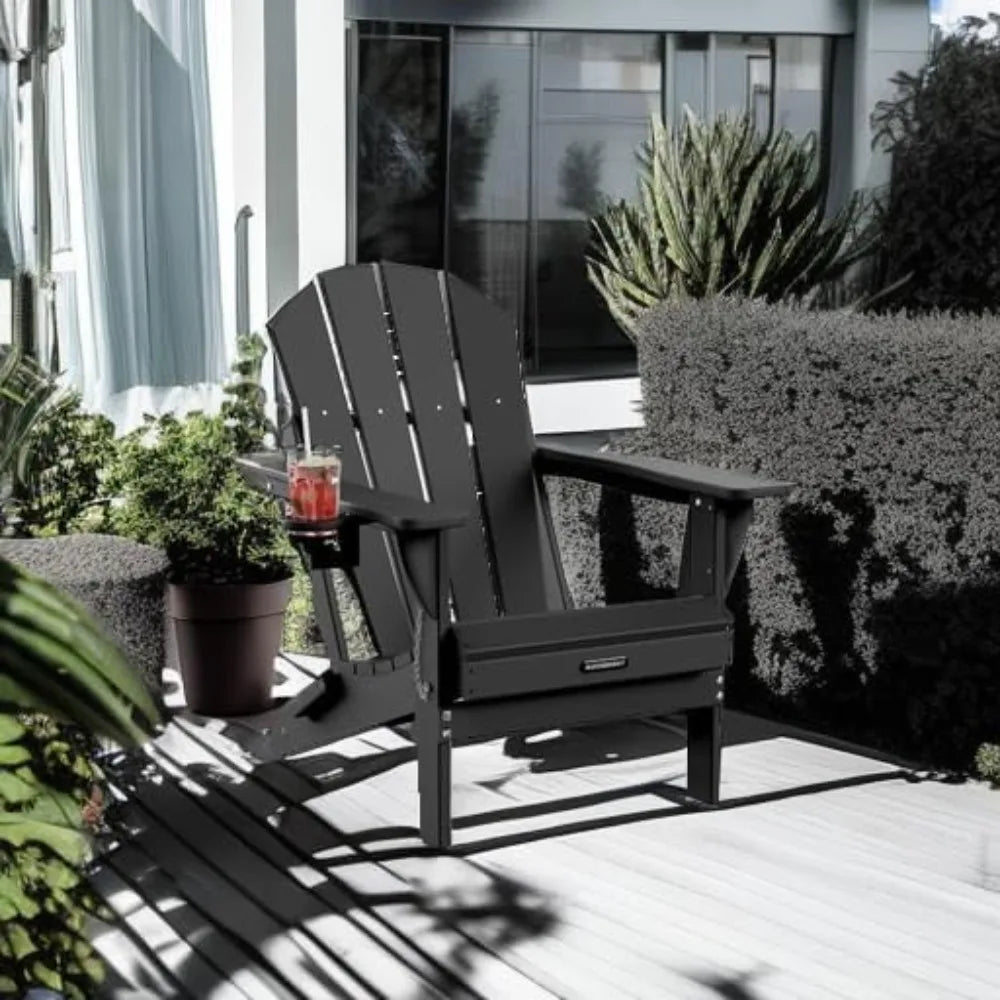 Folding Adirondack Outdoor Patio Weather Resistant Chair for Patio, Outside, Deck, Backyard
