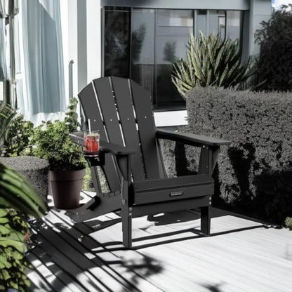 Folding Adirondack Outdoor Patio Weather Resistant Chair for Patio, Outside, Deck, Backyard