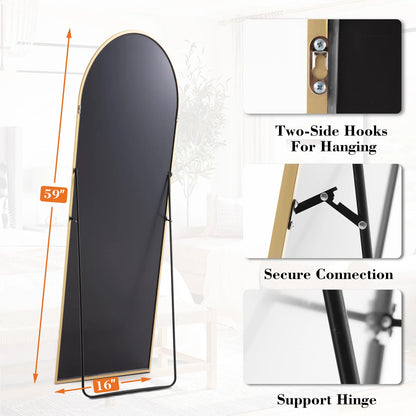 59"x16" Full Length Arched Right Angle Sturdy Aluminum Alloy Frame Mirror with Stand for Living Room or Bedroom