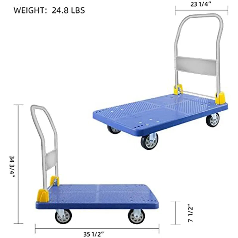 Platform Truck with 440lb Weight Capacity and 360 Degree Swivel Wheels, Foldable Push Hand Cart for Loading and Storage