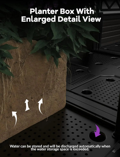 5.25FT Tall Plastic Raised Garden Planter Bed  with Trellis Rack and Drainage for Outdoor Balcony, Patio, Flower, and Vegetable Planting