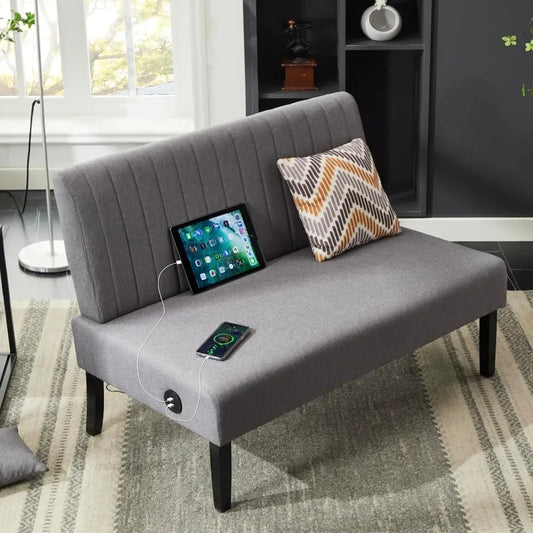 Small Velvet Comfy Armless Couch Loveseat with USB Port Sofa for Bedroom and Living Room