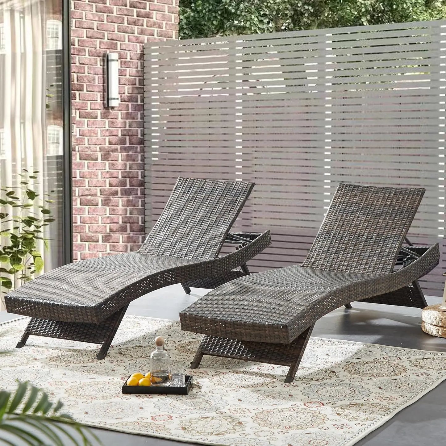 79'' Long Reclining Wicker/Rattan Chaise Lounge Set (Set of 2) for the Patio