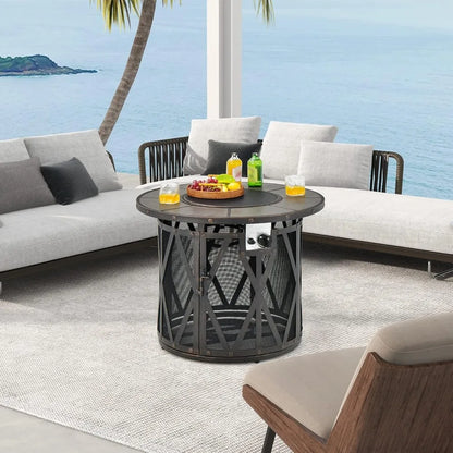 32 inch round 30,000 BTU Propane Gas Fire Pit with fire glasses & PVC  cover and ceramic tile
