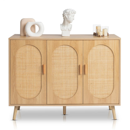 Modern Rattan Shoe Storage Cabinet with 3 Doors and Adjustable Shelves