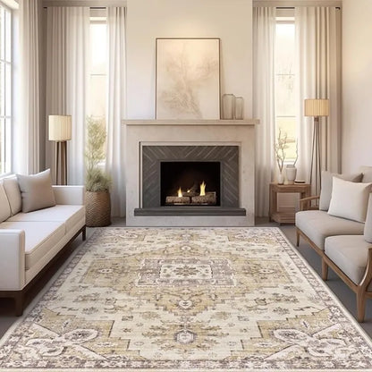 8'x10' Vintage Area Neutral Non-Slip Stain Resistant Washable Rug for Living Room and Dining Room