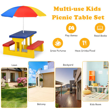 Kids Picnic Table Set W/Removable Umbrella Indoor/Outdoor for Garden or Patio