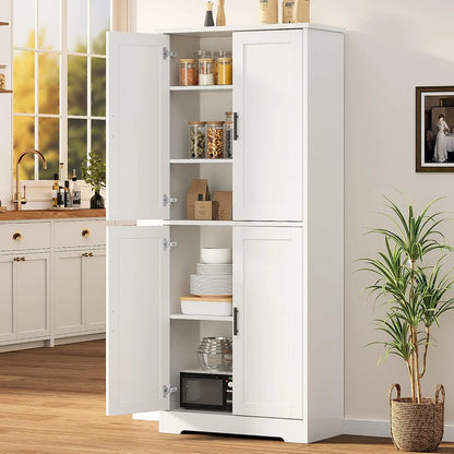 Modern 70" Tall Freestanding Kitchen Pantry Cabinet with 2 Doors and 3 Adjustable Shelves