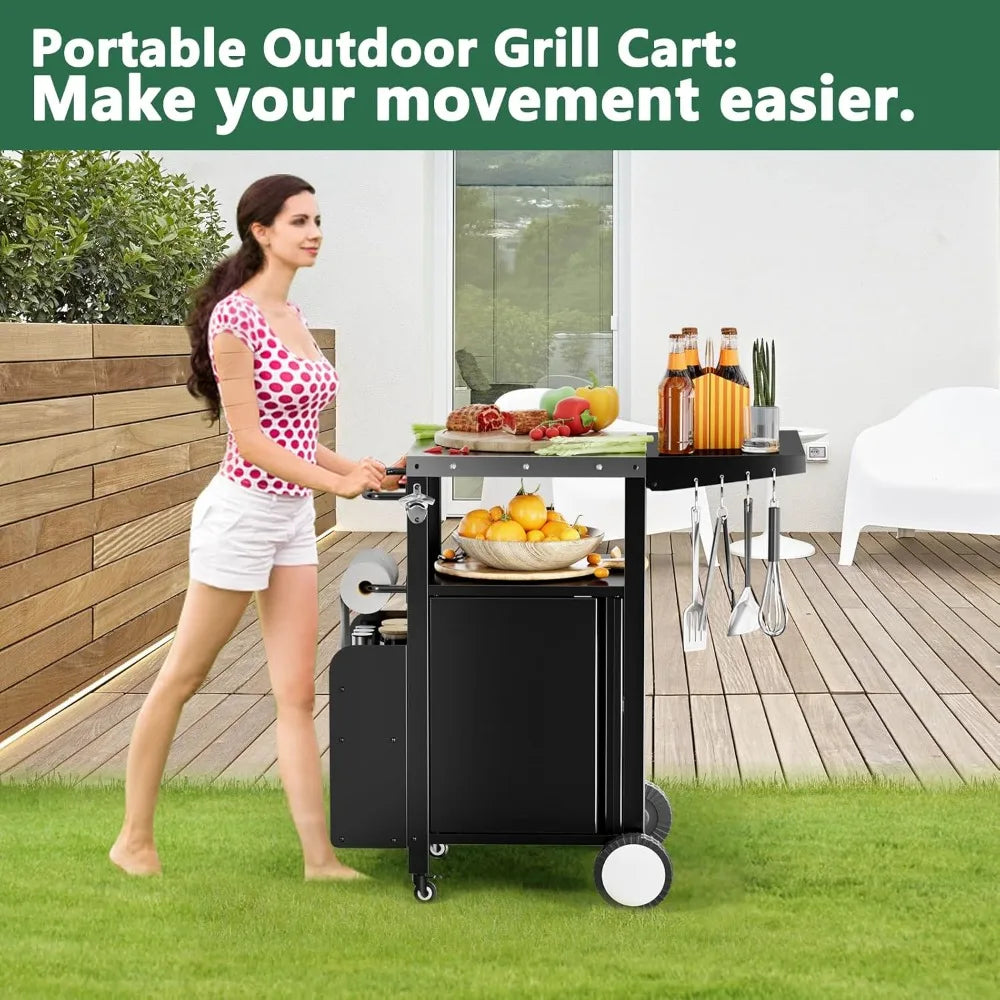 Outdoor Grill Cart with Storage, Movable Modular BBQ Cart, Waterproof Patio Kitchen Island with Hooks and Spice Rack
