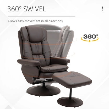 Modern PU Leather Recliner Chair with Footrest and Ottoman for the Living Room, Brown