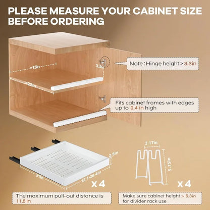 21" Deep Framed 4 Pack Pull Out Cabinet Organizer With Raising Pad, Expandable Slide Out Drawers For Kitchen