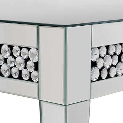 Mirrored Coffee Table, Silver Living Room Table with Cryatal Diamond Inlay, Modern Luxury Mirrored Furniture Tea Table