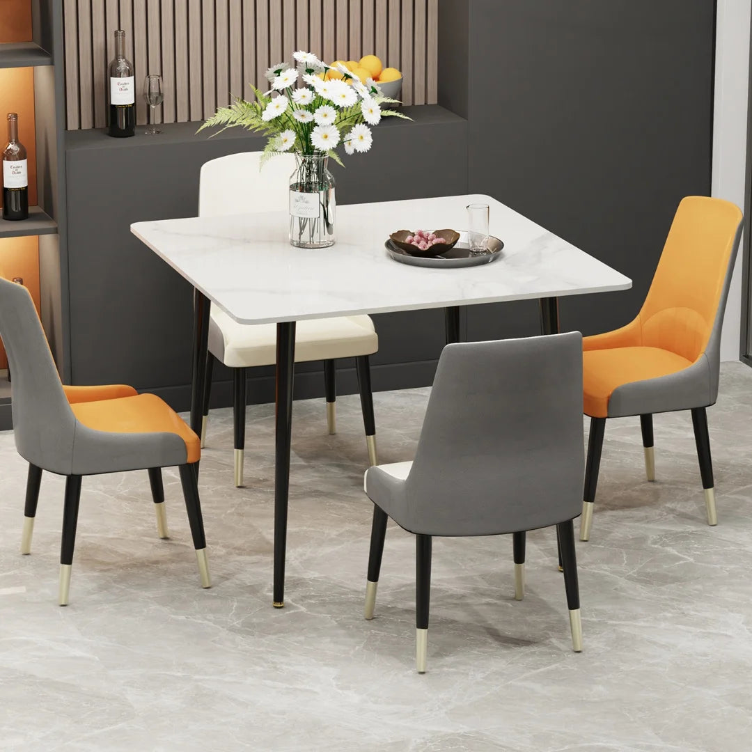Marble Square Dining Table and Chairs for 4 Restaurant, Kitchen, Cafe Shop or use as a Desk.