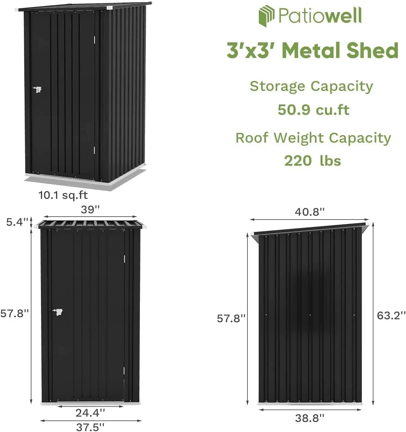 3 x 3 FT Small Outdoor Garden Tool Storage Shed with Sloping Roof and Single Lockable Door