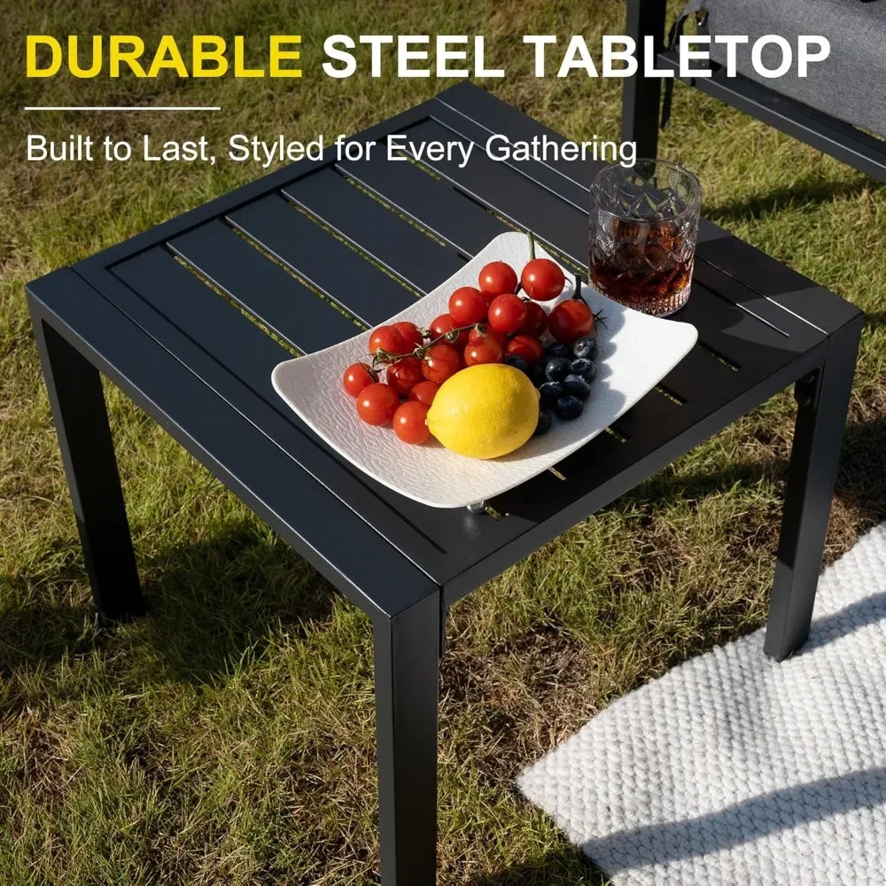 3 Pieces Outdoor Metal Frame Patio Set with 2 Armchairs and Side Table, or Single Sofa Set for Garden