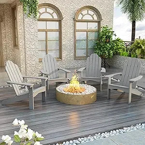 Modern Outdoors HDPS Adirondack Plastic Chairs with Cup Holders Set of 4 and Fire Pit Weather Resistant for Patio.