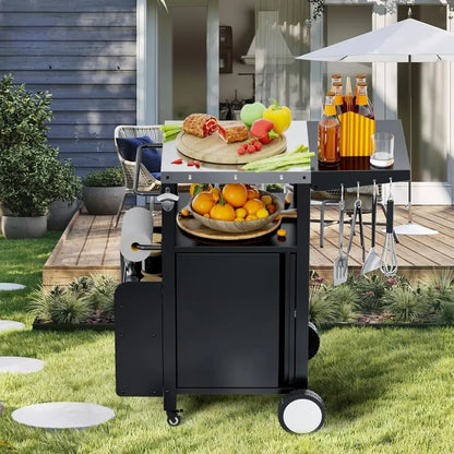 Outdoor Grill Cart with Storage, Movable Modular BBQ Cart, Waterproof Patio Kitchen Island with Hooks and Spice Rack