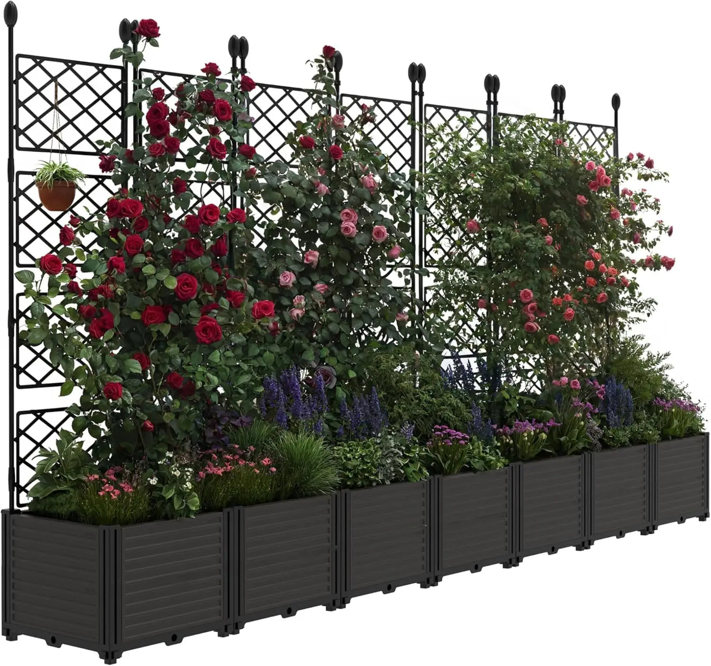 5.25FT Tall Plastic Raised Garden Planter Bed  with Trellis Rack and Drainage for Outdoor Balcony, Patio, Flower, and Vegetable Planting