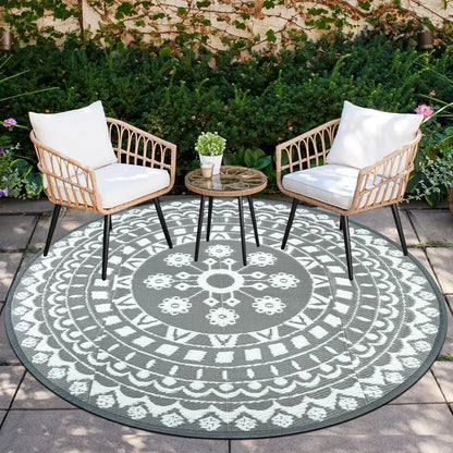 6Ft Round Reversible Waterproof Plastic Straw Boho Circle Indoor/Outside Area Rug for RV and Patio