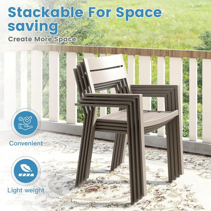 7 Pieces Outdoor Metal Frame Patio Dining Set, with 6 Cream Stackable Metal Chairs and 63" Sand shell Rectangle Dining Table