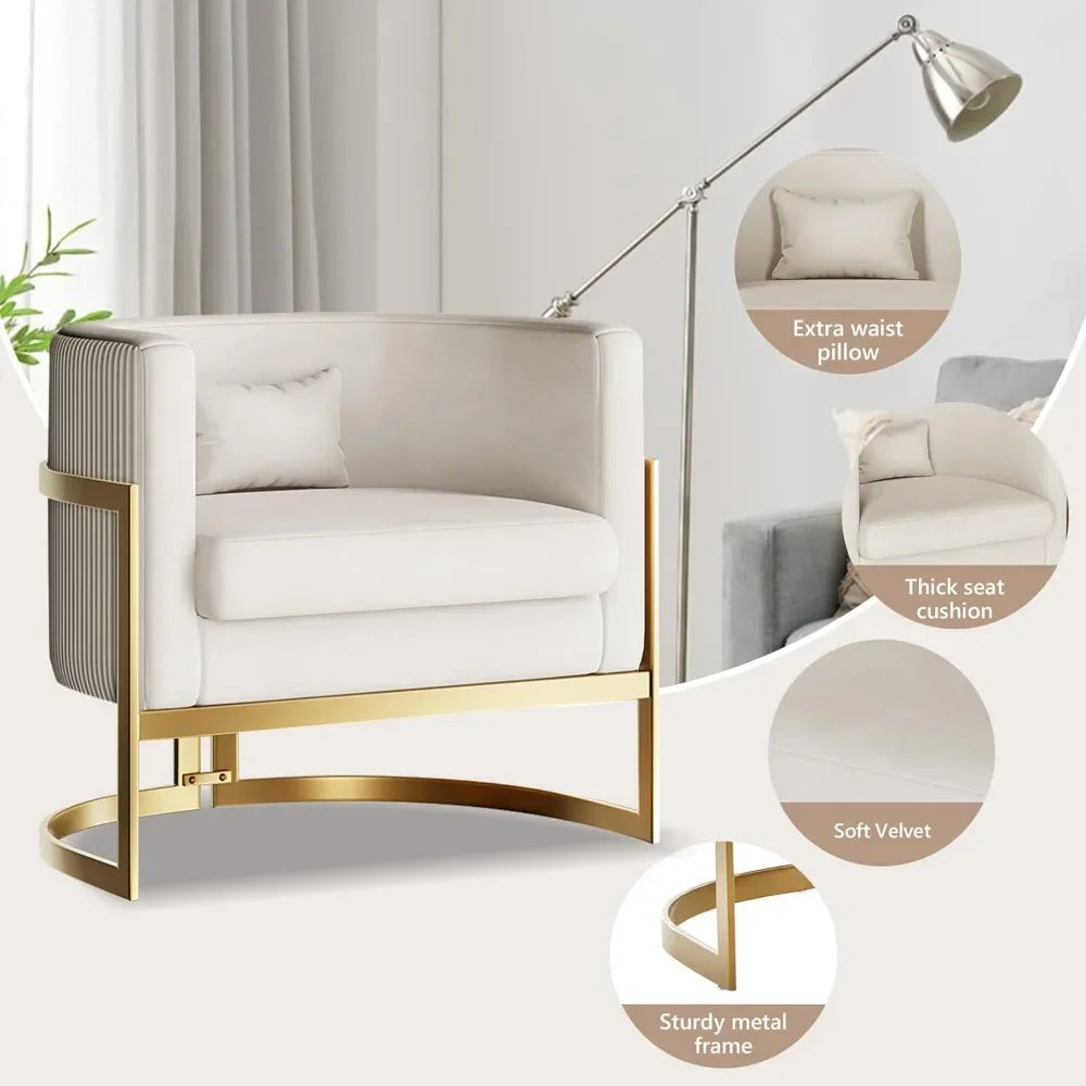 Modern Velvet Accent Barrel Chair with Gold Legs Upholstered Armchair for Bedroom, Living Room, Club Side Chairs