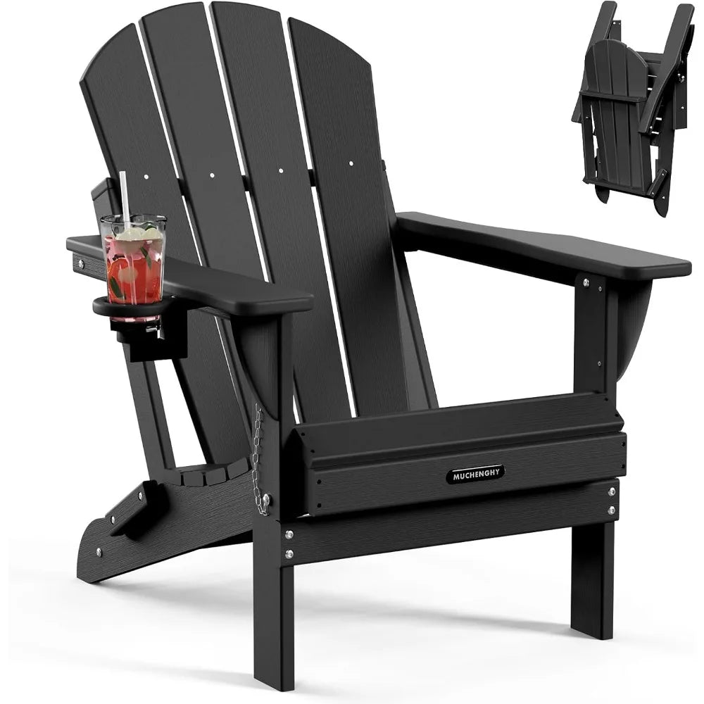 Folding Adirondack Outdoor Patio Weather Resistant Chair for Patio, Outside, Deck, Backyard
