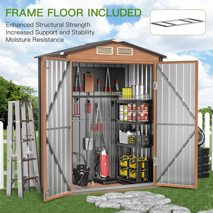 Vertical 5x3 Ft  Outdoors Metal Tiny Steel Shed with Frame , Floor & Lockable Doors for Garden