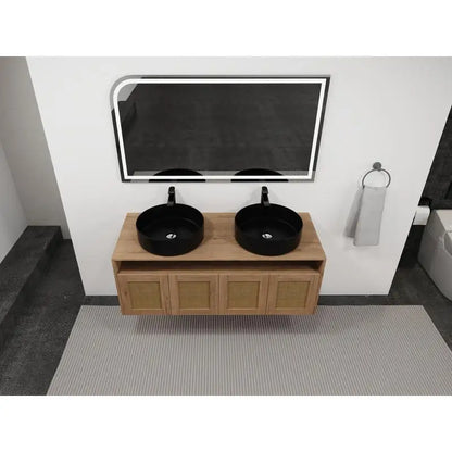 48" Bathroom Vanity with Black Ceramic Sink, 4 Soft Close Doors, Floating Design, Plywood Construction, Easy Assembly