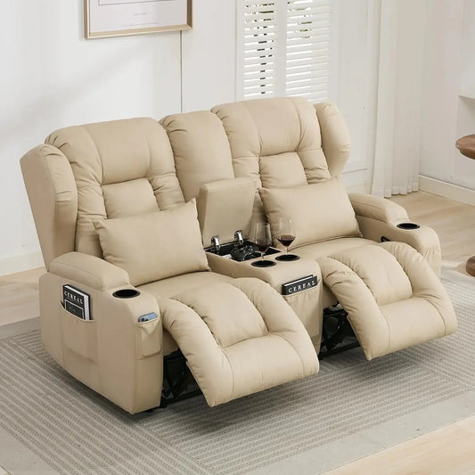65.5" RV Loveseat Double Recliner for RV Sofa & Console | RV Couch | RV Furniture, Home Theater Seating… (Beige)
