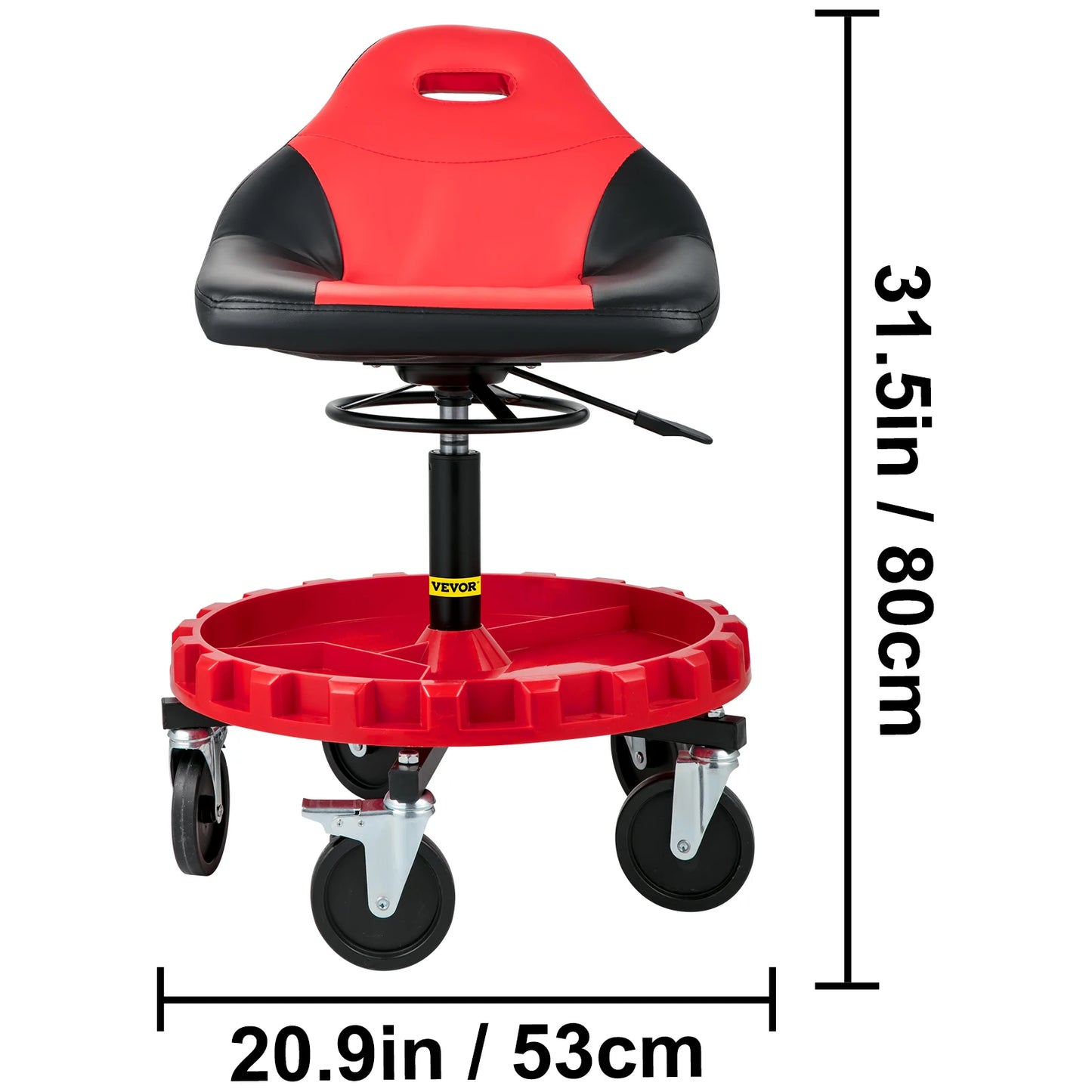 300 Lbs.  21 to 26" Adjustable Heights Rolling Garage Stool with Swivel Casters and Tool Tray
