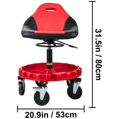 300 Lbs.  21 to 26" Adjustable Heights Rolling Garage Stool with Swivel Casters and Tool Tray